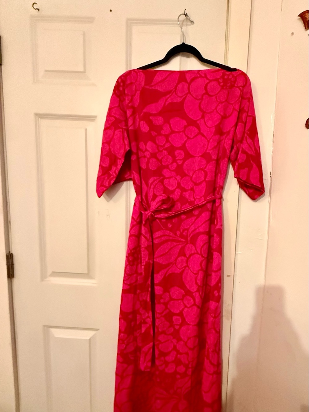 Vintage Bright Pink Floral Dress with Tie Waist